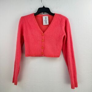 Collusion Crop Sweater Womens 2 Pink Cardigan Fluff Vneck Long Sleeve‎ Stretch